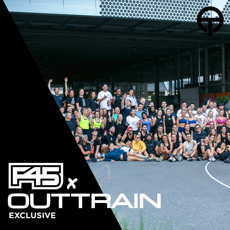 OUTTRAIN / F45 Exclusive HERE EAST Stratford logo