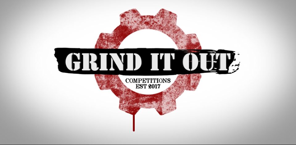 "GRIND IT OUT" Scaled female pairs comp logo
