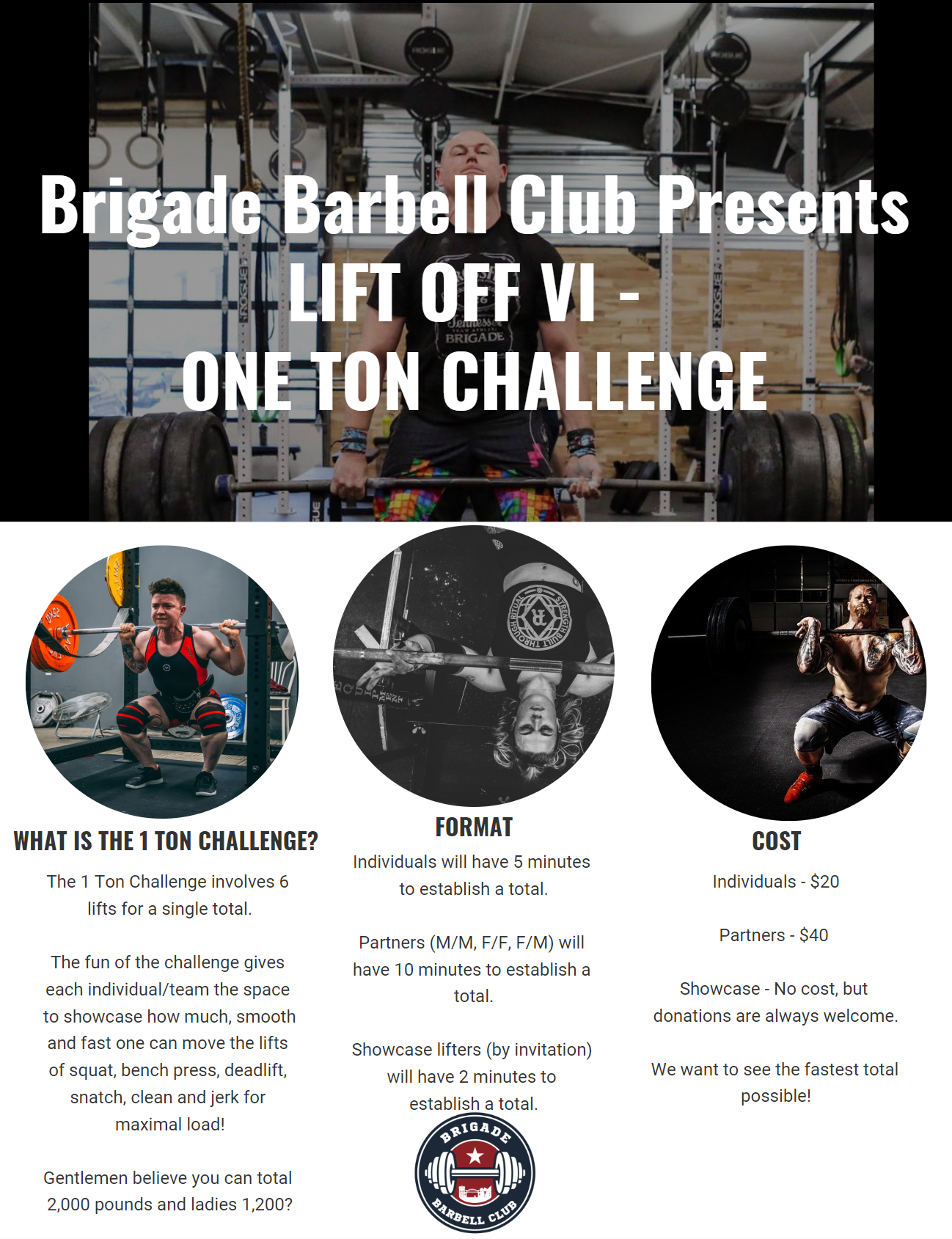 Brigade Barbell Club Liftoff VI - One Ton Challenge logo